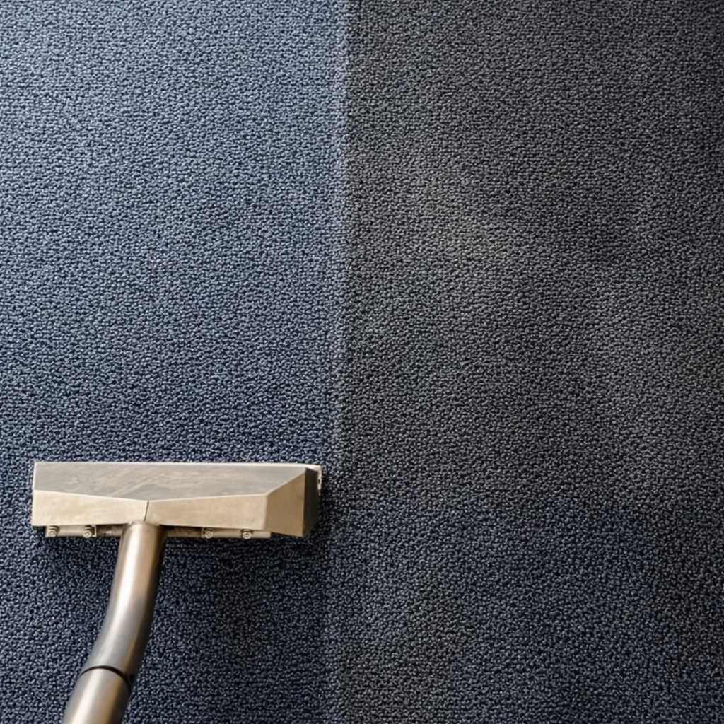 Professional carpet cleaning showing a clear cleaned section