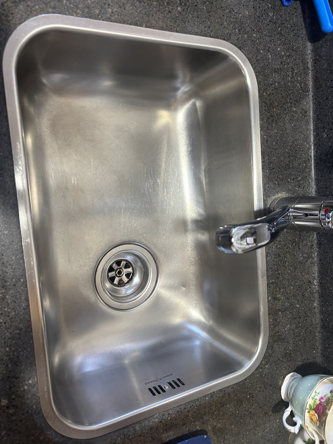 Stainless steel sink after specialist cleaning